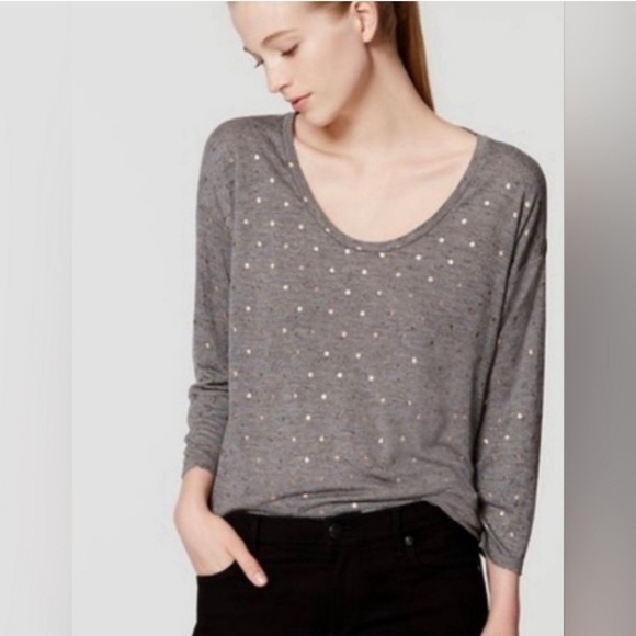 LOFT Tops - NWT LOFT Gray and Rose Gold Polka Dots 3/4 Sleeve Tee Women's Size Small